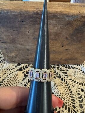 Bomb Party Gold Plated with Rose Pink Emerald-Cut Stones and Diamond CZ